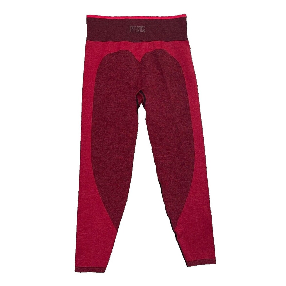 PINK Victoria Secret Heart Leggings Women's Large Red Seamless Ankle Length